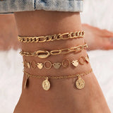 3 Pcs/Set Daisy Flower Charm Ankle Bracelets for Women