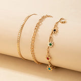 3 Pcs/Set Daisy Flower Charm Ankle Bracelets for Women
