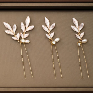 3 Pcs Wedding Hairpins Tiara Freshwater Pearls Golden Bridal Hair Clips