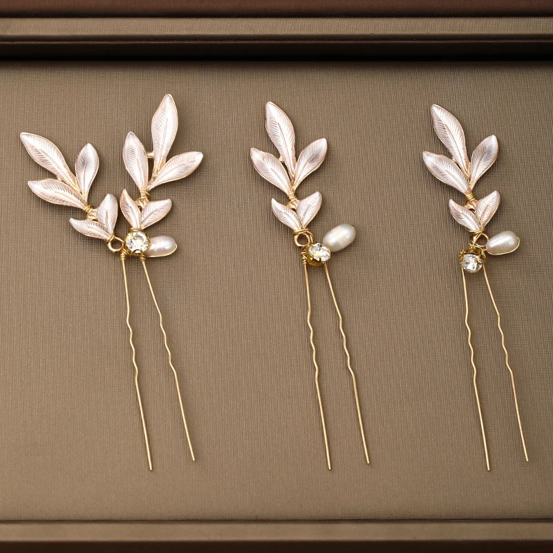 3 Pcs Wedding Hairpins Tiara Freshwater Pearls Golden Bridal Hair Clips