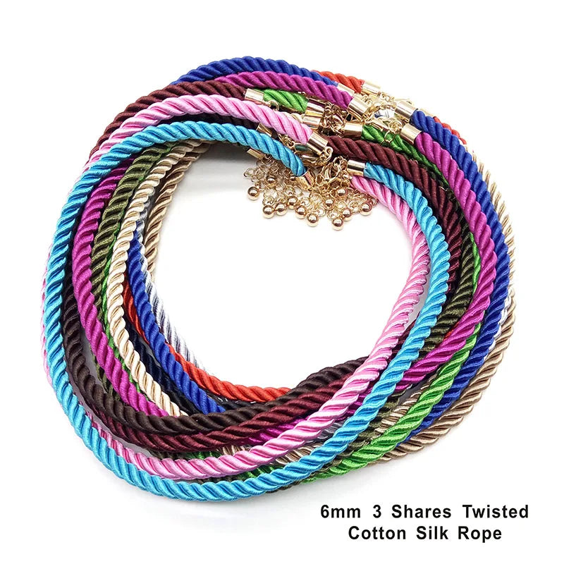 3 Pcs/lot 6mm Gold 3 Shares Silk Cord Necklaces