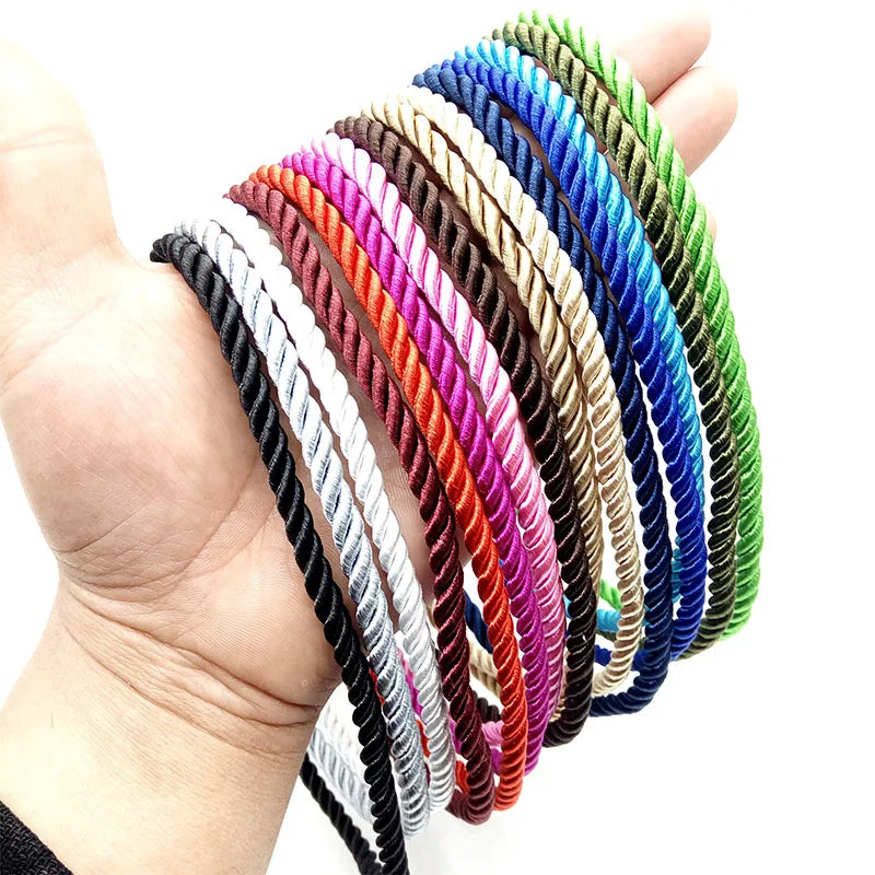 3 Pcs/lot 6mm Gold 3 Shares Silk Cord Necklaces