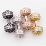 3 Pcs Micro Pave CZ Dumbbells Copper Charms Beads DIY Jewelry