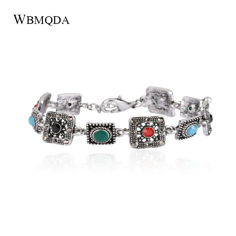 Vintage Silver Geometric Charms Chain Bracelets for Women