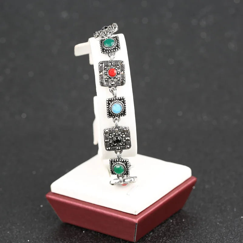 Vintage Silver Geometric Charms Chain Bracelets for Women
