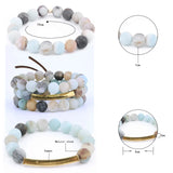 Natural Stone Beaded Bracelets Set Women Retro Matte Amazonite Pink Quartz
