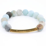 Natural Stone Beaded Bracelets Set Women Retro Matte Amazonite Pink Quartz
