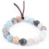 Natural Stone Beaded Bracelets Set Women Retro Matte Amazonite Pink Quartz