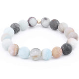 Natural Stone Beaded Bracelets Set Women Retro Matte Amazonite Pink Quartz