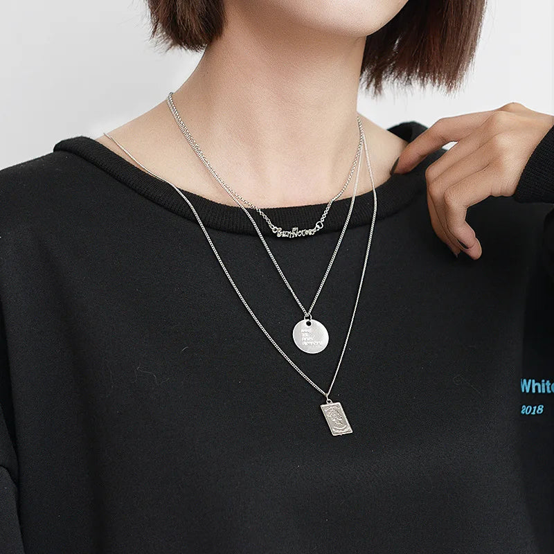 3-Piece Set Long Red Necklace Multilayer Net Sweater Chain Ins Wind