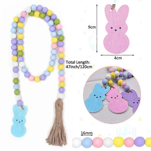 3-Piece Easter Wood Bead Garland with Tassels and Bunny Tag