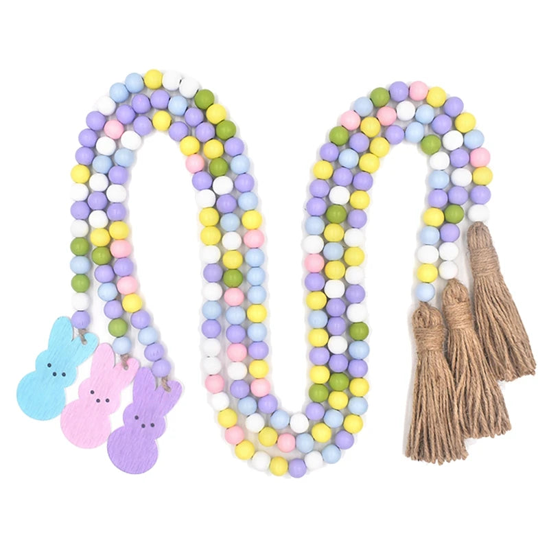 3-Piece Easter Wood Bead Garland with Tassels and Bunny Tag