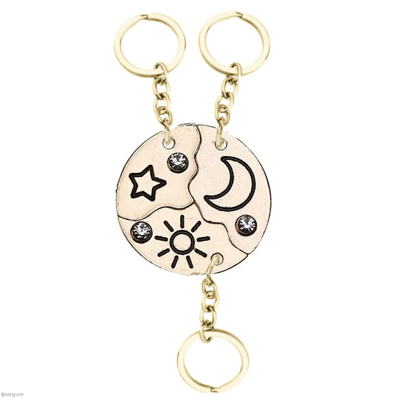3-Piece Sun, Star, Moon Pendant Keychain Set, Friendship BFF Charm Chokers