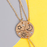 3-Piece Sun Star Moon Pendant Necklace Friendship BFF Charm Chokers