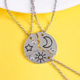 3-Piece Sun Star Moon Pendant Necklace Friendship BFF Charm Chokers