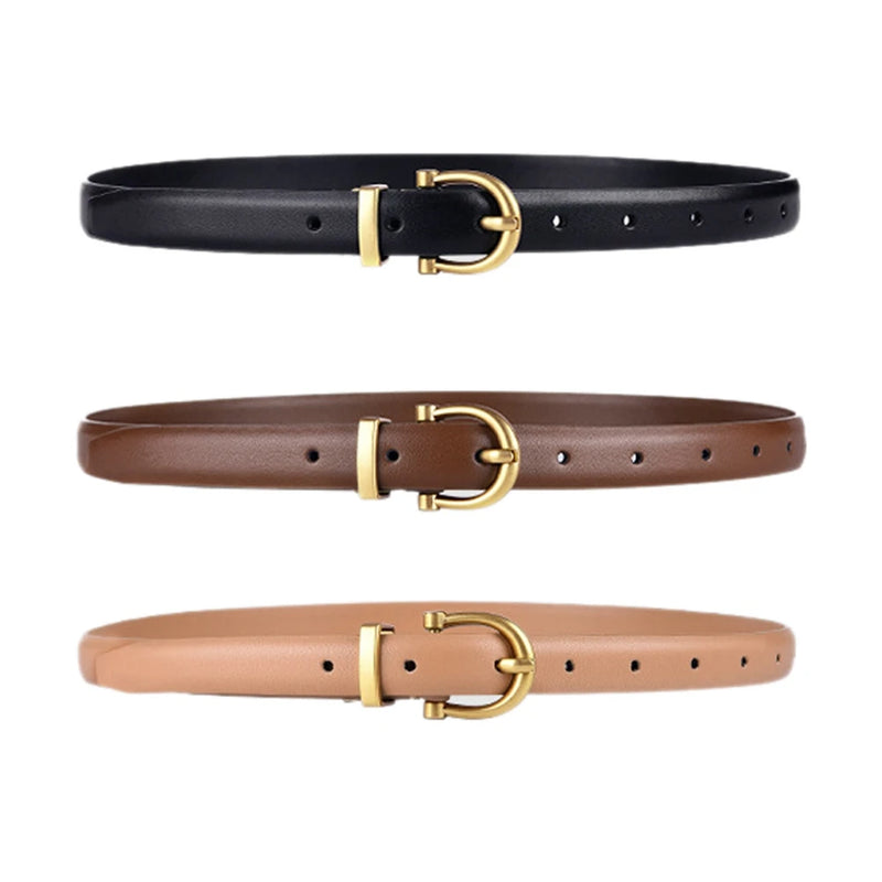 3 Women's PU Leather Belts Skinny Casual Metal Buckle Dress