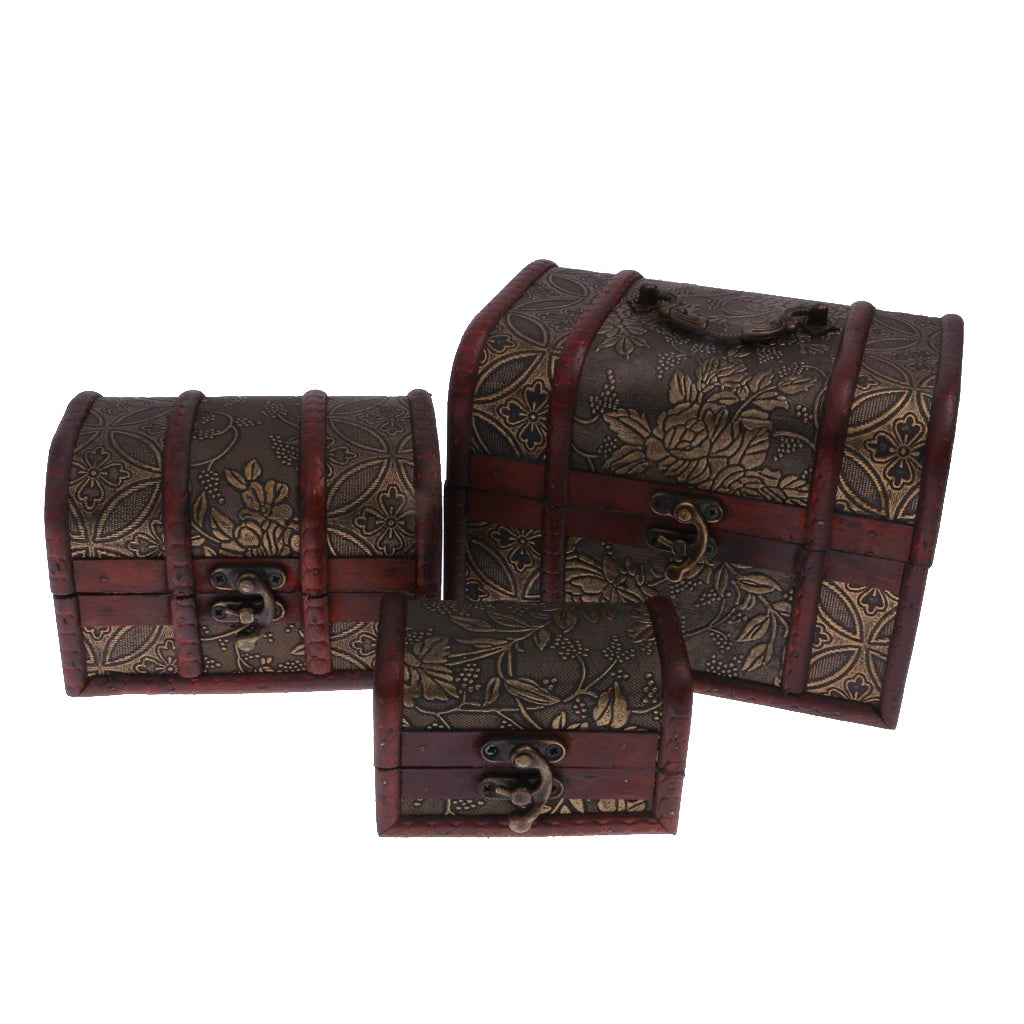 Wooden Vintage Treasure Chest Jewelry Storage Box Organizer