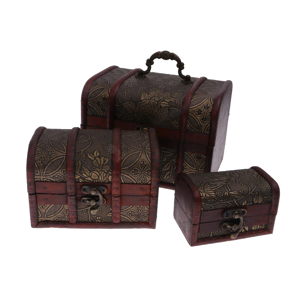 Wooden Vintage Treasure Chest Jewelry Storage Box Organizer