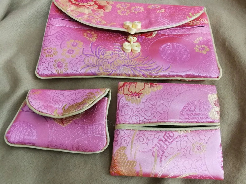 3 Chinese Silk Pouch Wallet Coin Purse Necklace Bags 8''