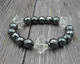 Quartz Point Hematite Bracelet Faceted Beads