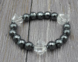 Quartz Point Hematite Bracelet Faceted Beads