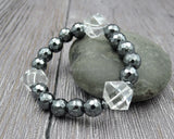Quartz Point Hematite Bracelet Faceted Beads