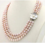 Freshwater Pearl Necklace Chain Floral Buttons Jewelry Women Girl Banquet