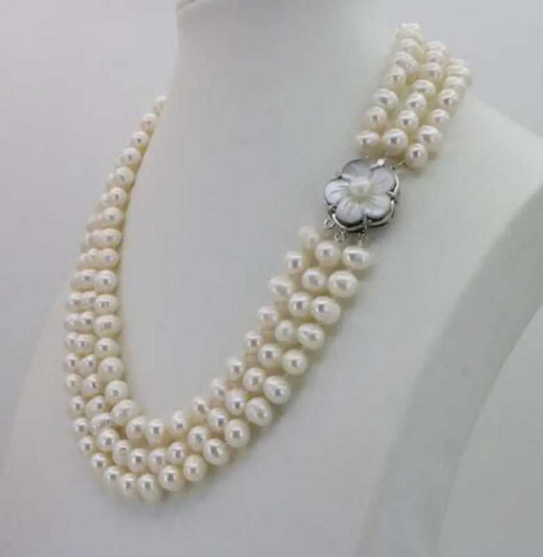 Freshwater Pearl Necklace Chain Floral Buttons Jewelry Women Girl Banquet