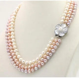 Freshwater Pearl Necklace Chain Floral Buttons Jewelry Women Girl Banquet