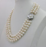 Freshwater Pearl Necklace Chain Floral Buttons Jewelry Women Girl Banquet