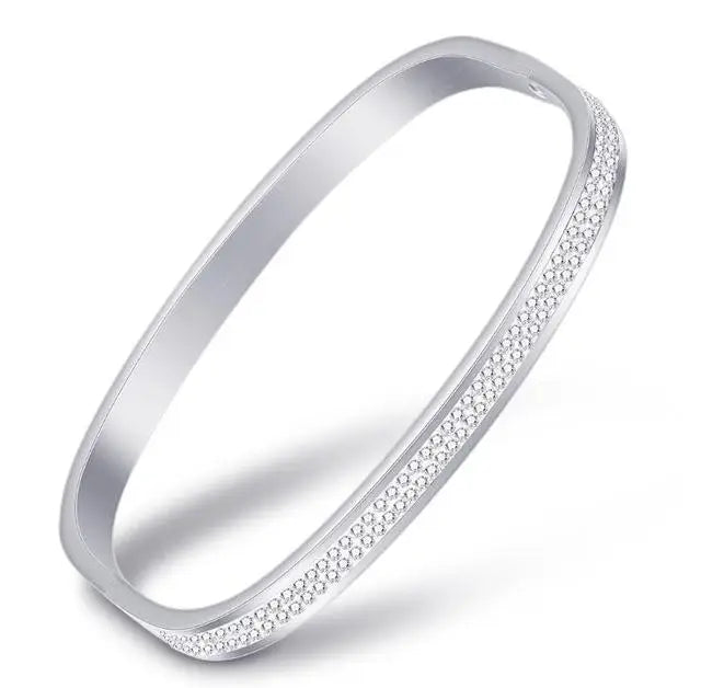 3 Row CZ Crystal Pave Stainless Steel Bracelets for Women