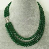 Green Jade Gemstone Beads Necklace 17-19''