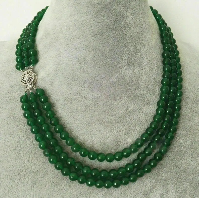 Green Jade Gemstone Beads Necklace 17-19''