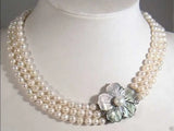 3 Rows 7-8mm Akoya Pearl Necklace with Shell Clasp
