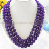 3 Rows 8mm Purple Jade Round Gemstone Beads Necklace