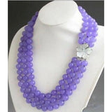 3 Rows 8mm Purple Jade Round Gemstone Beads Necklace