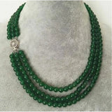 3 Rows 8mm Purple Jade Round Gemstone Beads Necklace