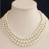 3-Row Akoya Cultured 6-7mm Pearl Necklace Elegant Women's Gift