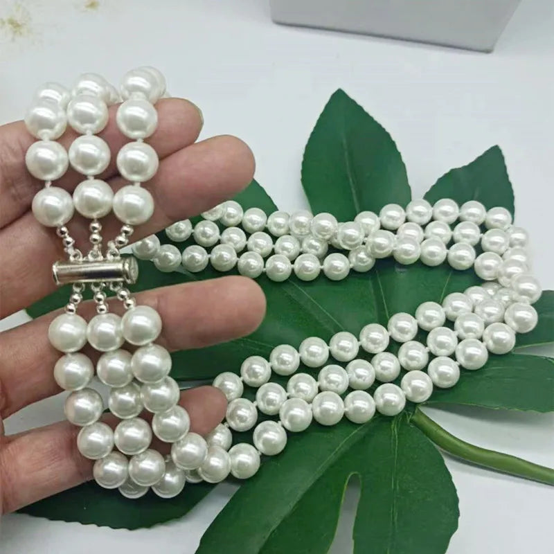Elegant Shell Pearl Round Bead Necklace 18-20 Inches