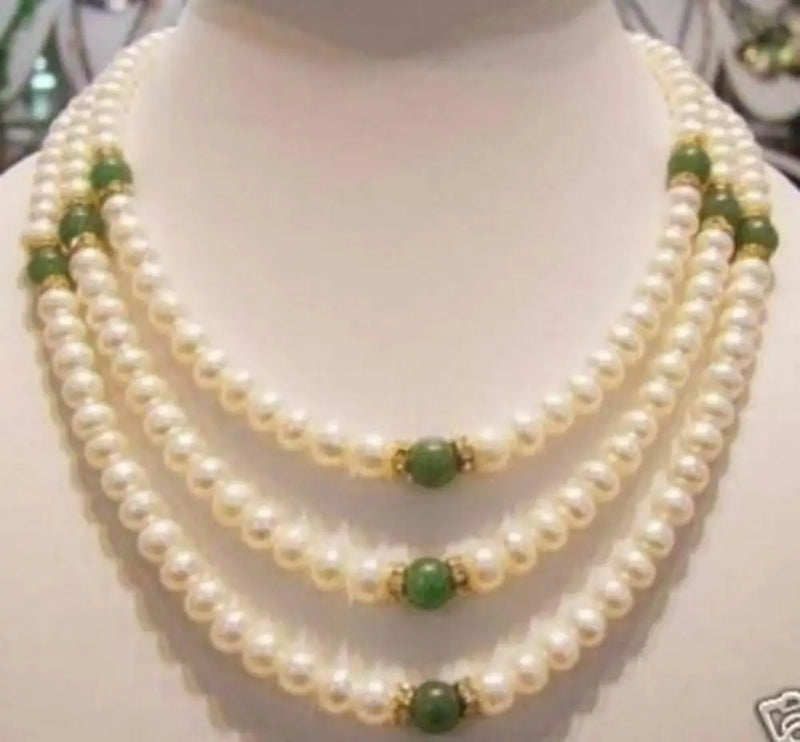 Freshwater Pearl & Green Jade Necklace 17-18''