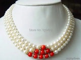 3-Row Red Coral and Crystal Necklace