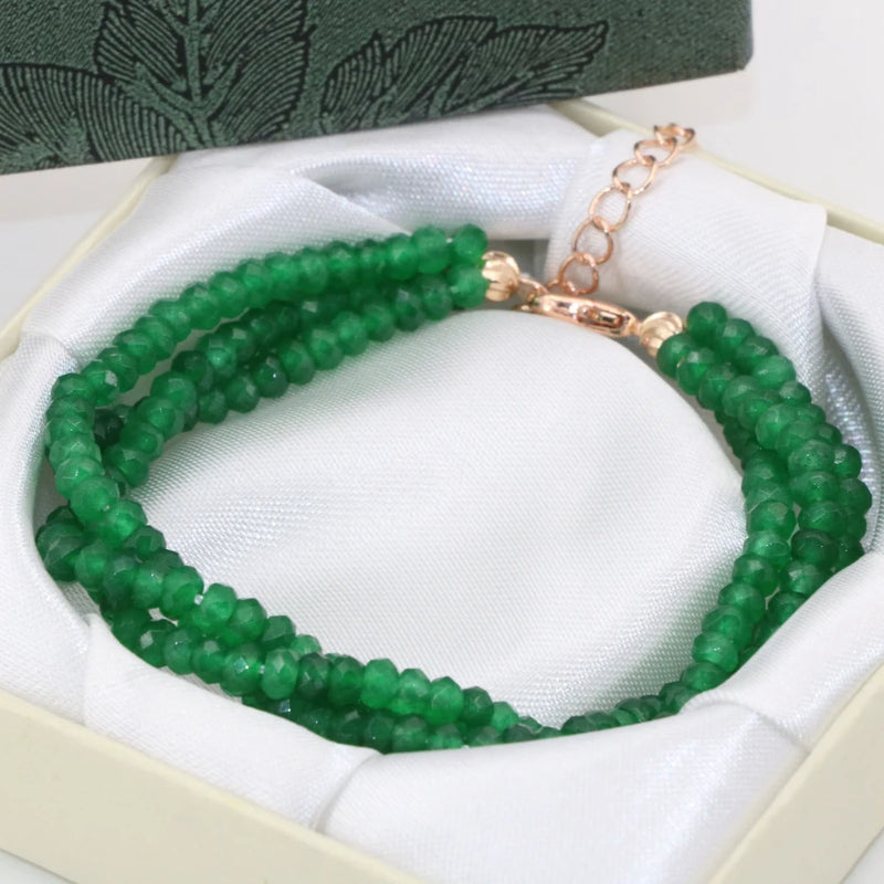 Green Natural Stone Jades Chalcedony Faceted Abacus Beads Bracelet 7.5inch