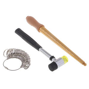 3-Piece Ring Sizer Set with Mandrel, Gauge & Hammer for US Ring Sizes 0-13