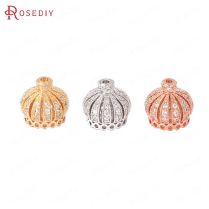 24K Brass Zircon Crown Beads Caps Tassel Caps Jewelry Making Supplies