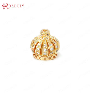 24K Brass Zircon Crown Beads Caps Tassel Caps Jewelry Making Supplies