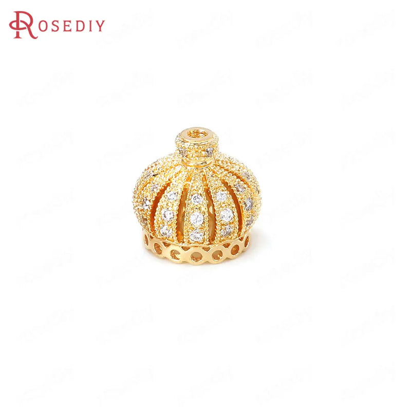24K Brass Zircon Crown Beads Caps Tassel Caps Jewelry Making Supplies
