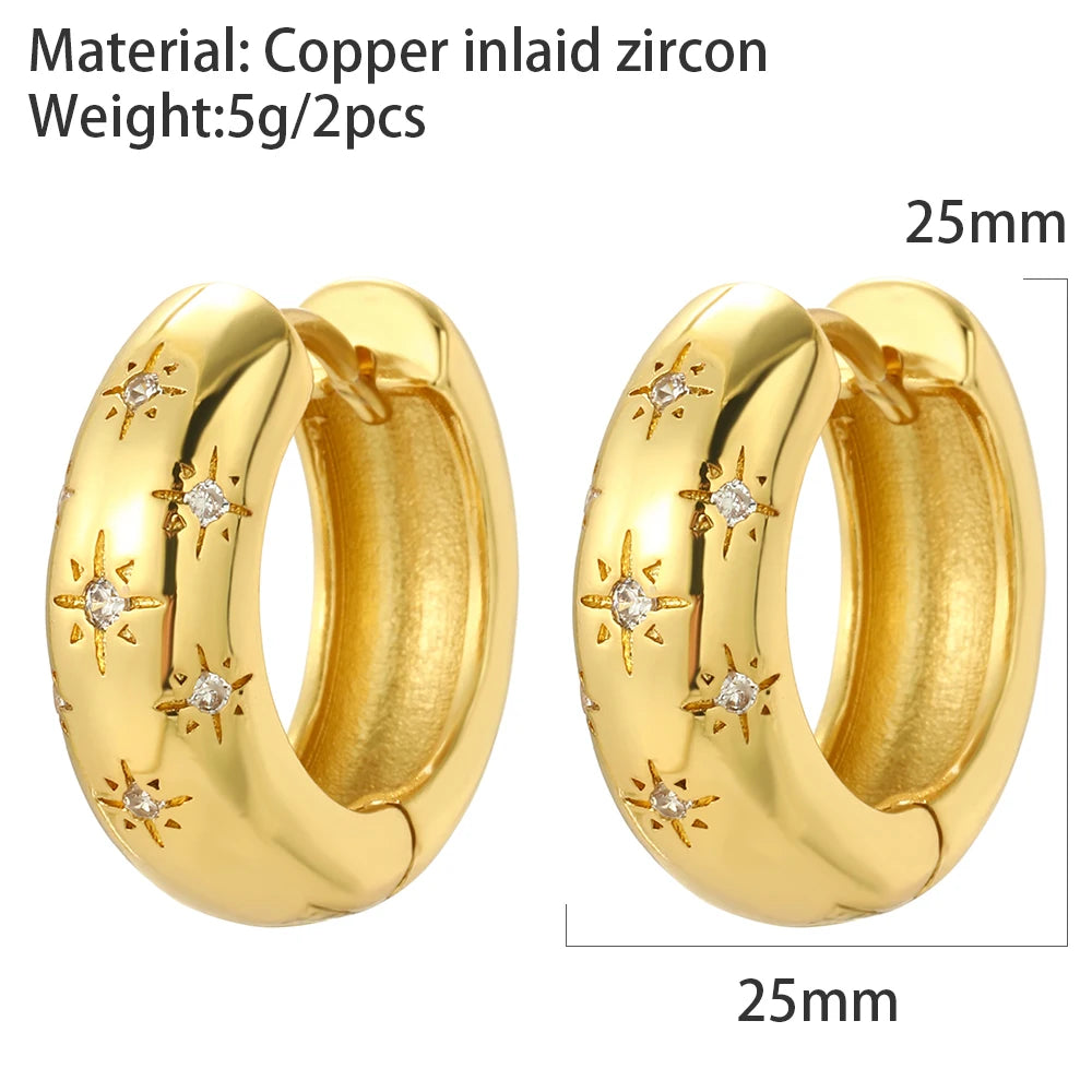 3 Size Star Round Hoop Earrings for Women Geometric Dangle Earrings