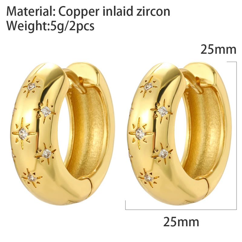3 Size Star Round Hoop Earrings for Women Geometric Dangle Earrings