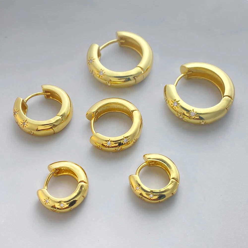 3 Size Star Round Hoop Earrings for Women Geometric Dangle Earrings