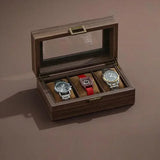 3 Slot PU Wood Grain Leather Watch Box Organizer